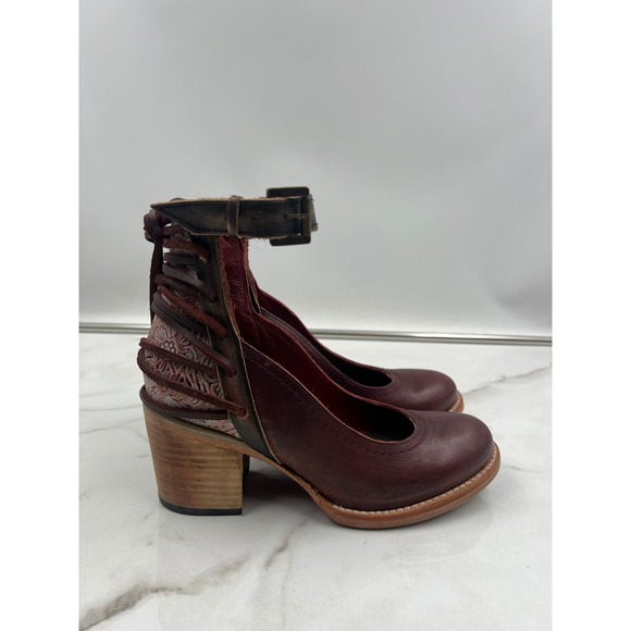 Freebird by Steven Randi Heels Womens Raeanne 6 Burgundy Leather Ankle Strap - Picture 4 of 13